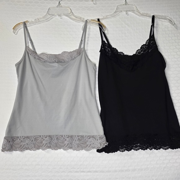 White House Black Market Tops - White House Black Market Lace Trim Camisoles Lot of 2 Black Grey Medium